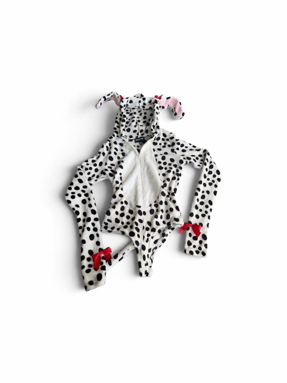 Dolls kill 101 Dalmatian Onesie costume with Red Bow Accents